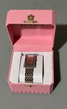 Juicy Couture Gold-Tone Rectangular Mesh Bracelet Watch with Crystal Accents
